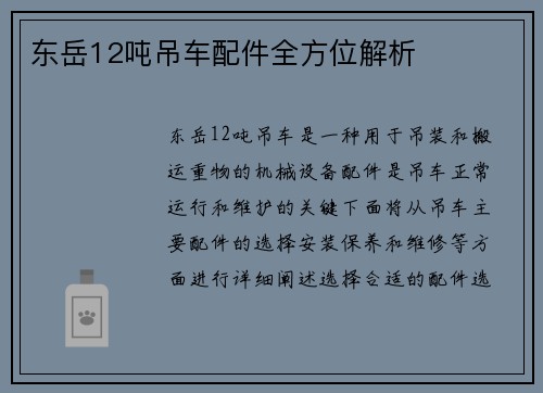 东岳12吨吊车配件全方位解析
