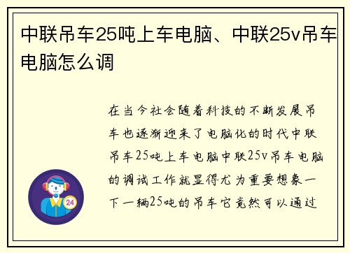中联吊车25吨上车电脑、中联25v吊车电脑怎么调